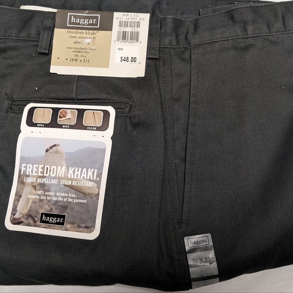 Haggar 38x31 Black Olive Freedom Khaki